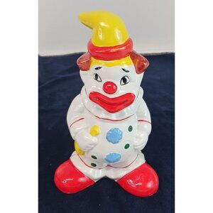 Vintage Ceramic Circus Clown Coin Bank w Stopper 1960's Taiwan 8.5" Hand Painted